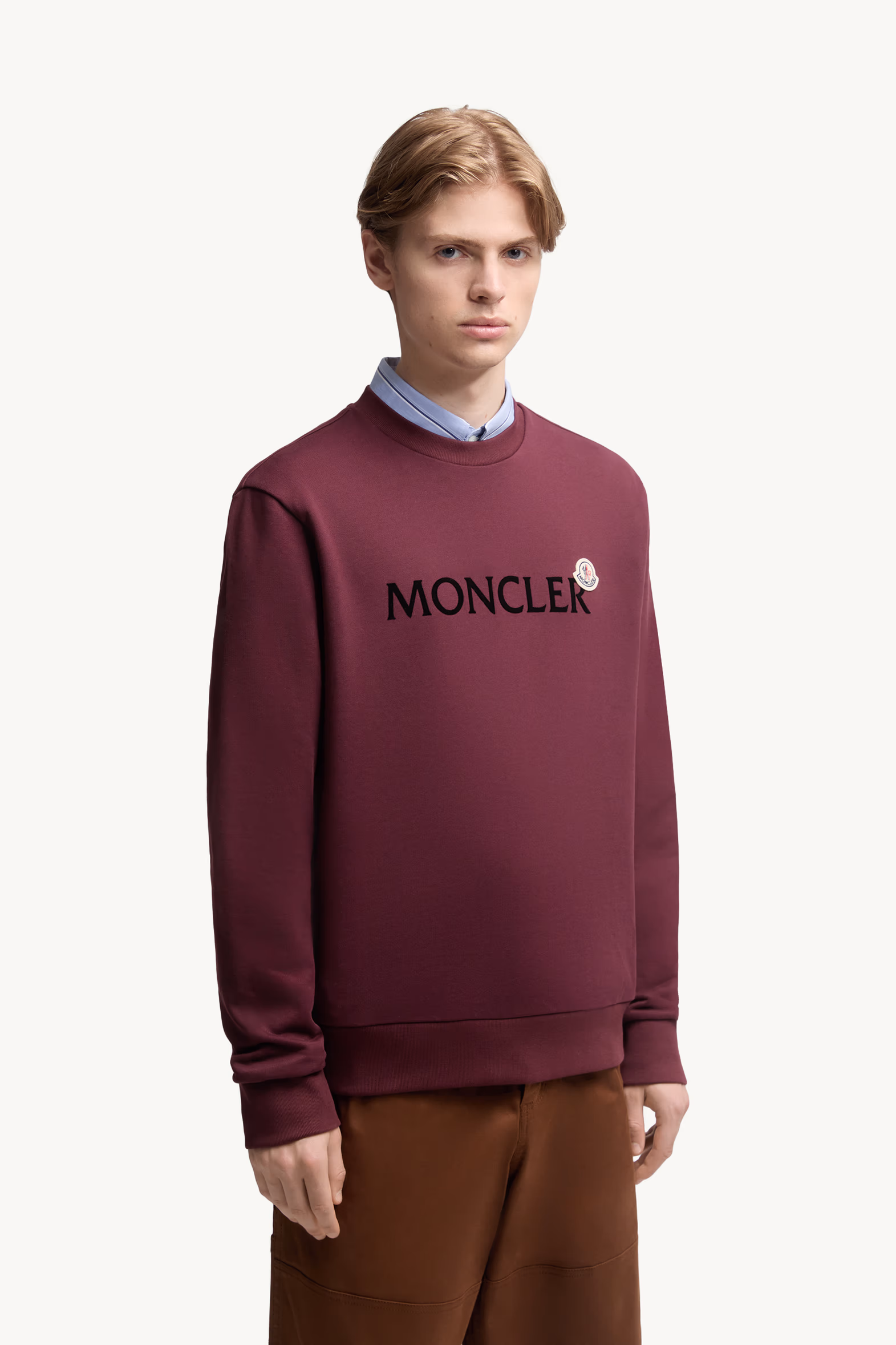 Logo Cotton Sweatshirt Men Burgundy Moncler 3